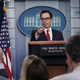 Treasury Secretary Steven Mnuchin talks to reporters about cryptocurrency at the White House July 15, 2019 in Washington, DC.
